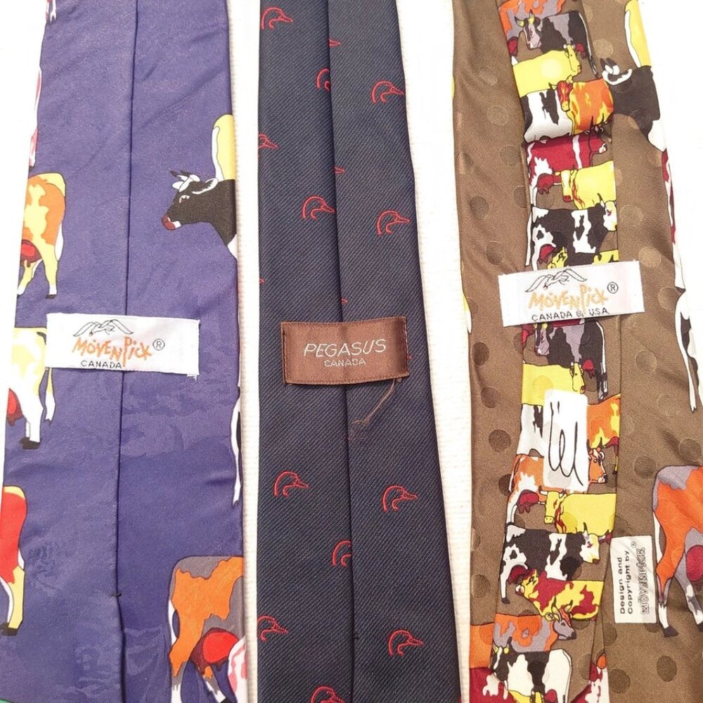 Set Of 3 Funky Animal Neckties Ties Pop Art Cow Movenpick Canada Duck Kitsch - Picture 2 of 2